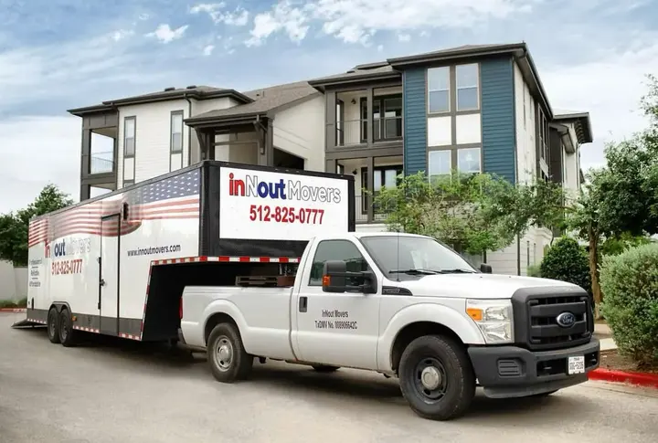 inNout Movers truck parked at a Central Texas apartment community