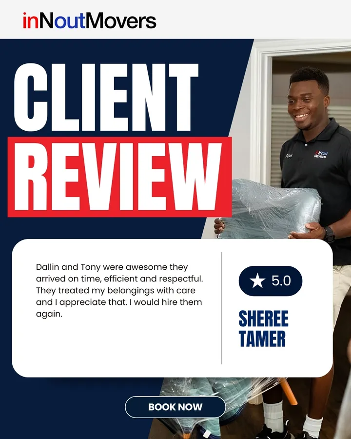 Five-star review from Sheree Tamer: Dallin and Tony were awesome. They arrived on time, efficient and respectful. They treated my belongings with care and I appreciate that. I would hire them again.